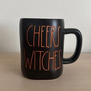 Rae Dunn Black Mug with Orange 'Cheers Witches' Text